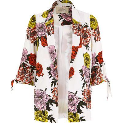 River Island Womens White Floral Print Tie Cuff Blazer