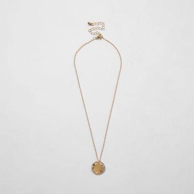 River Island Womens Gold Tone Battered Diamante Disk Necklace