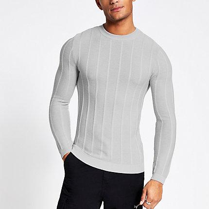 River Island Mens Muscle Fit Rib Knitted Jumper