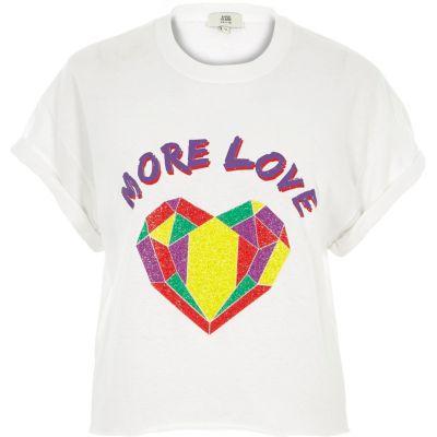 River Island Womens White 'more Love' Heart Print T-shirt