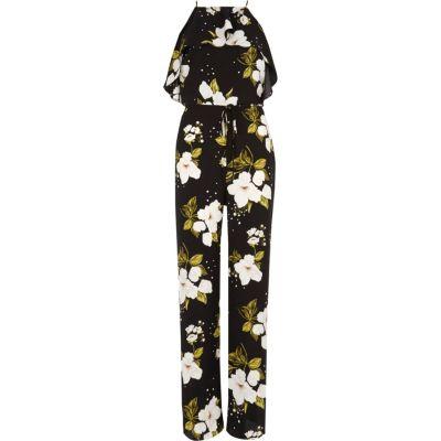 River Island Womens Floral Frill Wide Leg Jumpsuit