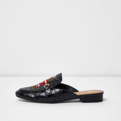 River Island Womens Embroidered Floral Backless Loafers