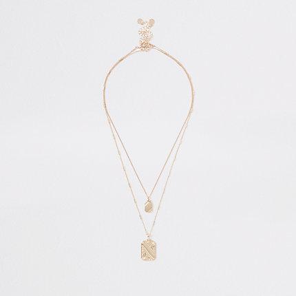 River Island Womens Gold Tone Rectangle Pendant Necklace Pack