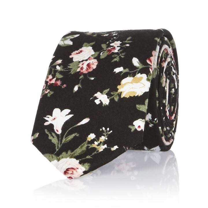 River Island Mensblack Floral Print Tie