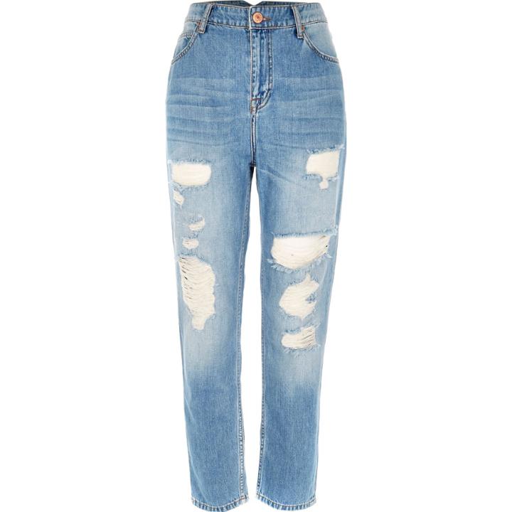 River Island Womens Wash Ripped Mom Jeans