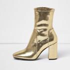 River Island Womens Gold Sock Boot With Block Heel