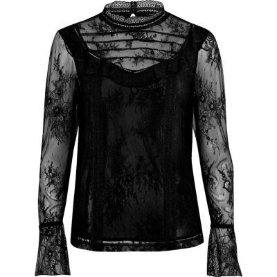 River Island Womens Lace Frill Flared Sleeve Top