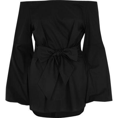 River Island Womens Bow Front Bell Sleeve Bardot Top