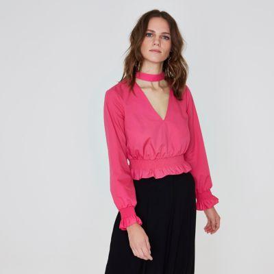 River Island Womens Shirred Frill Waist Choker Top