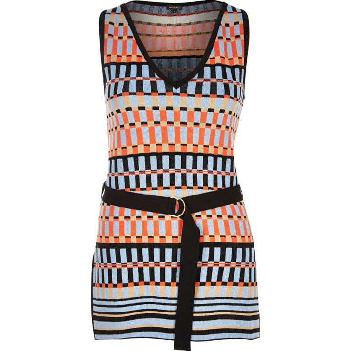 River Island Womens Geometric Print Belted Top