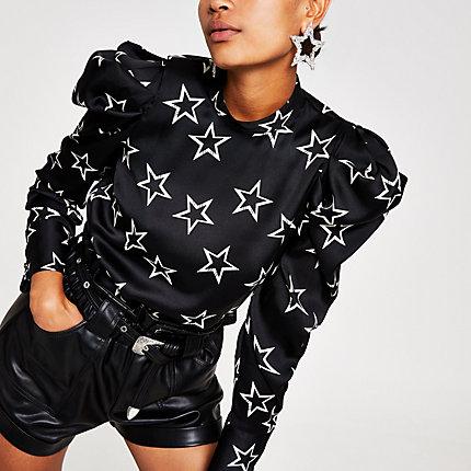 River Island Womens Star Print Puff Sleeve Top