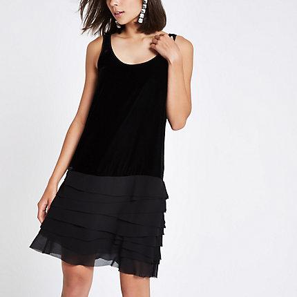 River Island Womens Velvet Frill Hem Dress