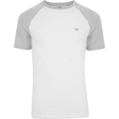 River Island Mens White Pique Muscle Fit Raglan T-shirt