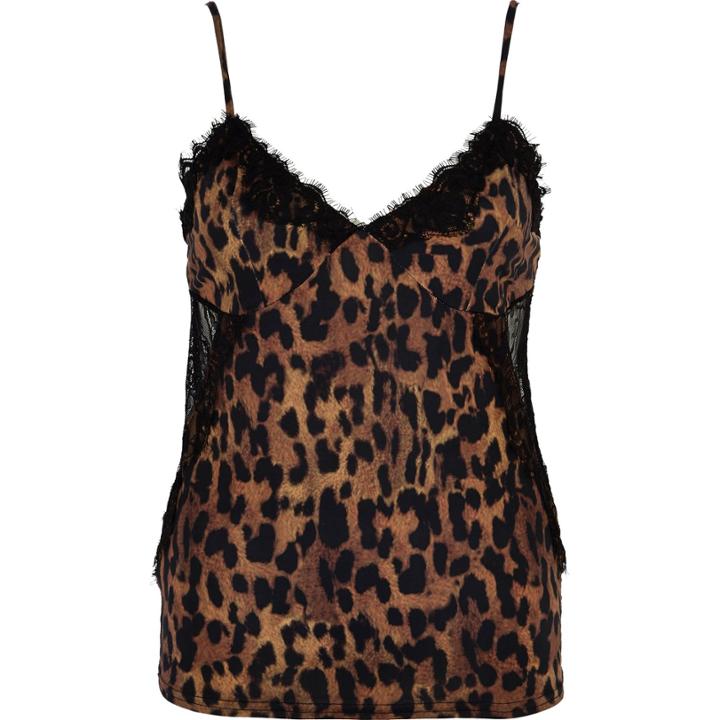 River Island Womens Leopard Print Lace Trim Cami Top