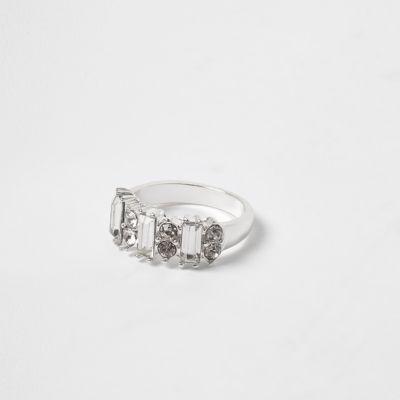 River Island Womens Silver Tone Baguette Rhinestone Ring