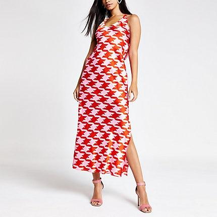 River Island Womens Dogtooth Check Maxi Slip Dress