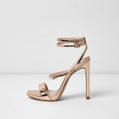 River Island Womens Gold Wide Fit Metallic Strappy Sandals