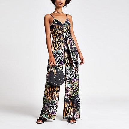 River Island Womens Mixed Print Knot Front Jumpsuit