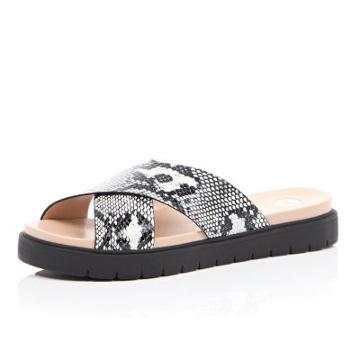 River Island Snake Print Cross Strap Sliders