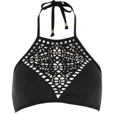 River Island Womens Laser Cut Studded Halter Bikini Top