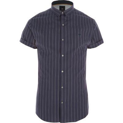 River Island Mens Pinstripe Muscle Fit Short Sleeve Shirt