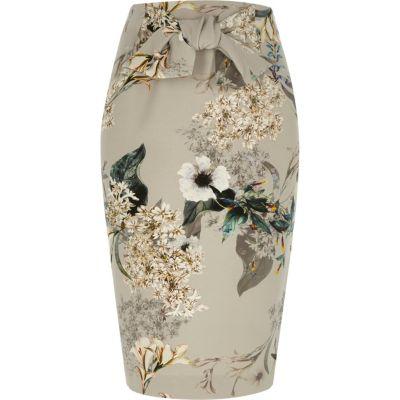 River Island Womens Floral Tie Front Pencil Skirt