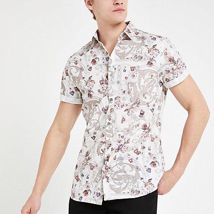 River Island Mens Floral Regular Fit Short Sleeve Shirt