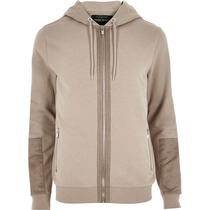River Island Mensstone Faux-suede Patch Hoodie