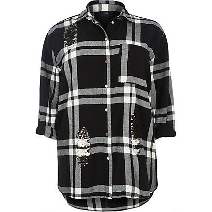 River Island Womens Plus White Check Sequin Panel Shirt