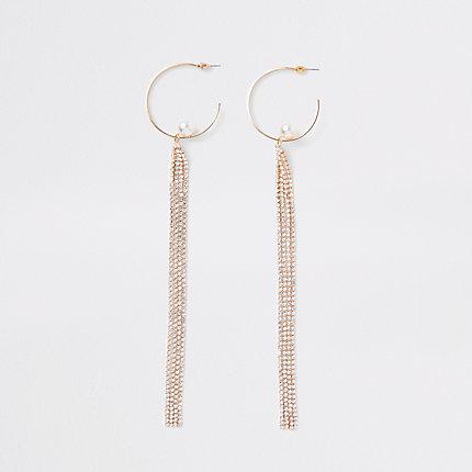 River Island Womens Gold Tone Hoop Rhinestone Drop Earrings