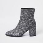 River Island Womens Silver Glitter Block Heel Ankle Boots