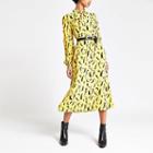 River Island Womens Print Tie Neck Waisted Midi Dress