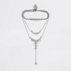 River Island Womens Silver Diamante Cluster Layered Necklace