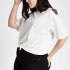 River Island Womens Plus White Embellished Tie Front T-shirt
