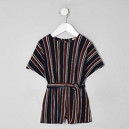 River Island Mini Girls Stripe Plisse Romper