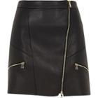 River Island Womens Faux Leather Zip Front Mini Skirt
