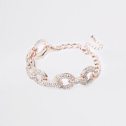 River Island Womens Gold Tone Rhinestone Encrusted Bracelet