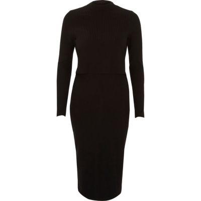 River Island Womens Ribbed Layered Cut Out Back Midi Dress