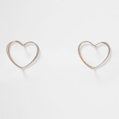 River Island Womens Silver And Rose Gold Tone Heart Earrings