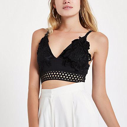 River Island Womens Lace Applique Mesh Band Bralette