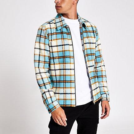 River Island Mens Check Print Zip Shirt