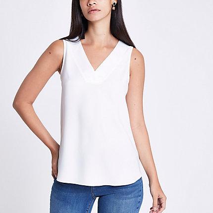 River Island Womens White V Neck Sleeveless Bar Back Top
