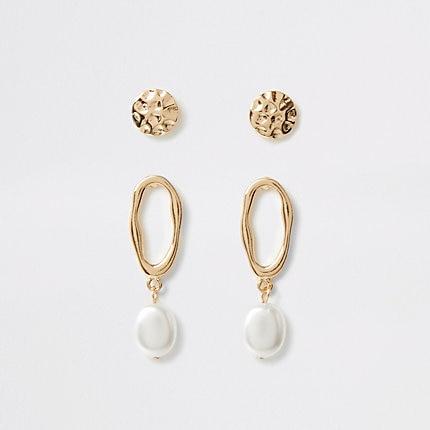 River Island Womens Gold Colour Textured Earring Multipack