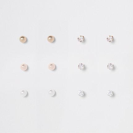 River Island Womens Gold Color Rhinestone Stud Earrings Pack