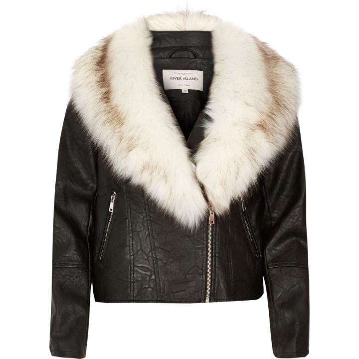 River Island Womens Faux Fur Collar Biker Jacket