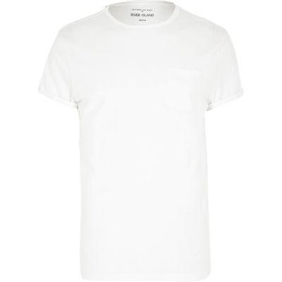 River Island Mensbig & Tall White Roll Sleeve T-shirt