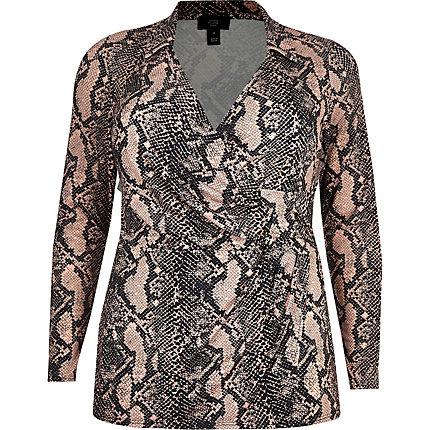 River Island Womens Plus Snake Print Wrap Top