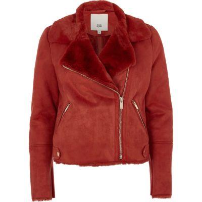 River Island Womens Faux Shearling Biker Jacket