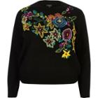 River Island Womens Plus Knit Floral Embroidered Sweater