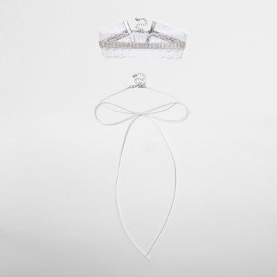 River Island Womens White Lace Bolo Choker Set